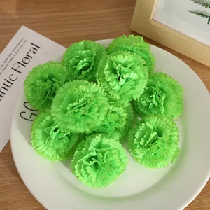 Têtes de fleurs artificielles d'œillet vert en soie décoration florale artisanat DIY