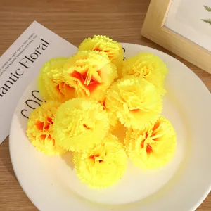 Têtes de fleurs d'œillet jaunes artificielles décoration de fleurs en soie bricolage
