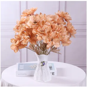 Artificial peony flower bouquet detail view, elegant peach silk floral arrangement for home decor.