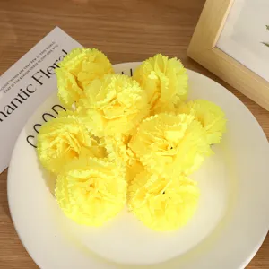 Têtes de fleurs d'œillet jaunes artificielles décoration florale en soie pour bricolage détail