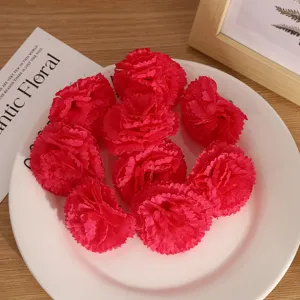 Têtes de fleurs artificielles d'œillet rouge en tissu de soie décoration florale DIY