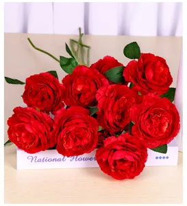 Stunning artificial red rose peony flowers detail shot, perfect for home decor and floral design.