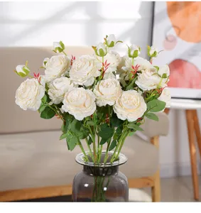 Bouquet di rose peonie artificiali stile europeo crema decorazione casa salotto dettaglio