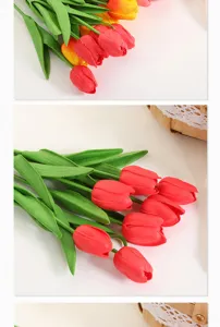 Mini PU simulation tulip artificial flowers detail view, perfect for home decor and wedding arrangement.