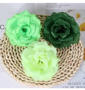Artificial Green Rose Flower Heads Silk Fabric Simulation Flowers for Wedding Decor 8cm