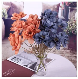 Artificial peony flowers 9 heads faux silk floral bouquet for home wedding living room decor