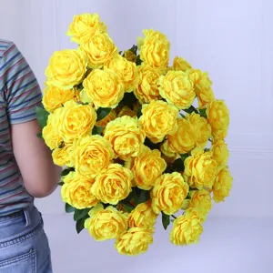 Silk artificial yellow peony rose flower bouquet detail, perfect for home living room decor.