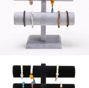 Professional double-tier velvet T-bar jewelry display stand for bracelets and watches