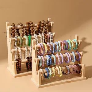 Supporto Espositore per Gioielli in Legno Massiccio Portabracciali a Livelli Organizzatore per Elastici per Capelli Orologi Casa