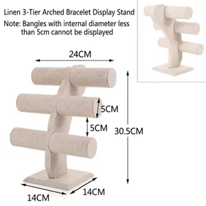 3-tier linen arched jewelry display stand for bracelets and watches, 30.5cm height