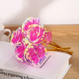 Holographic artificial rose bouquet with gold stems, perfect for Valentine's Day and gifts.