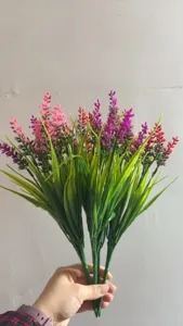 Artificial lavender flowers plastic bouquet detail shot for home decor and party styling.
