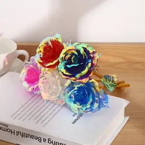 Gorgeous colorful gold foil rose bouquet artificial flowers for romantic gift occasions.