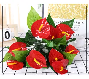 Artificial anthurium flower detail shot, perfect for hotel decor and home styling.