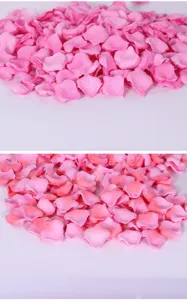 Detailed view of pink artificial rose petals, non-woven fabric material for wedding decor.