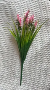Artificial lavender plastic flower bouquet for home decoration and photography prop details.