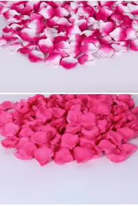 Close up view of artificial rose petals detail, pink fabric flower decor for wedding party.