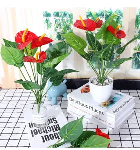 Artificial anthurium flowers potted plant home office table decoration plastic green plant