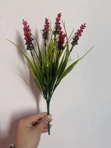 Artificial red lavender plastic flower bouquet for home decor and photography props.