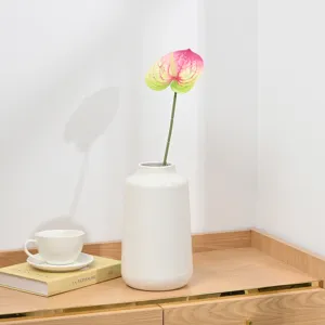 Lifelike Artificial Anthurium Flower Single Branch Fake Plant Home Decor White Vase