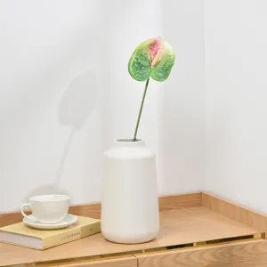 Artificial Anthurium single branch fake flower in white ceramic vase for home decor