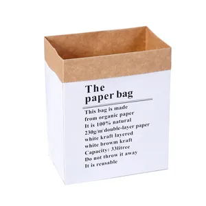Minimalistischer Kraftpapier-Aufbewahrungsbeutel in Weiß und Braun, umweltfreundlich.