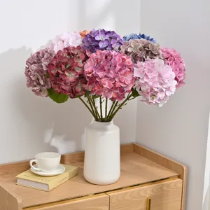 Artificial hydrangea bouquet colorful fake flowers in ceramic vase for home wedding decor