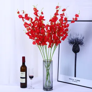 Artificial Dancing Orchid Fake Flowers Red Floral Arrangement Home Table Decor Vase