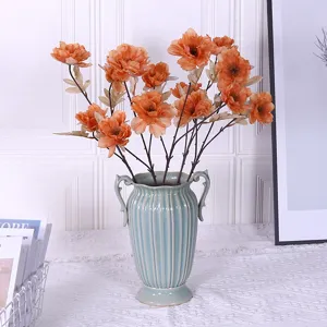 Künstlicher Pfingstrosen Blumenstrauß in Keramikvase für Heimdekoration Hochzeit Tischdeko
