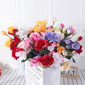 Artificial eustoma flower bouquet silk fake flowers for home wedding decoration main view.