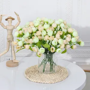 Artificial Silk Rose Flower Bouquet Fake Roses With Buds Home Wedding Party Table Floral Arrangement Decor
