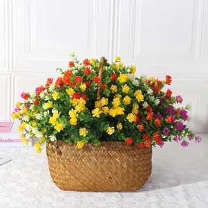 Artificial flower potted plant colorful plastic flowers in woven basket home decor