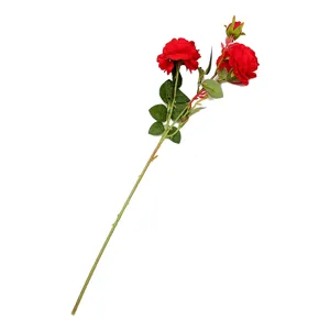 Ramo di rosa rossa artificiale, finto fiore di peonia a 3 teste per decorazione matrimonio casa.