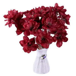 Artificial red peony bouquet silk flowers in white vase for home wedding decor main image