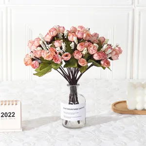 Künstlicher Mini Rosen Blumenstrauß 15 Köpfe Stern Knospen Deko Kunstblumen für Heimdekoration.