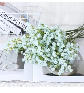 Artificial baby breath flower bouquet detail, 3-fork faux gypsophila wedding decor item
