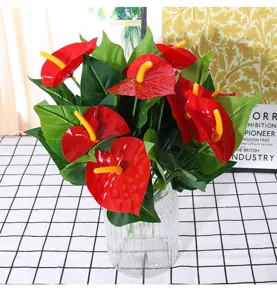 Artificial Anthurium flowers 12 heads fake green plants plastic floral decor for home hotel