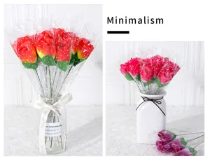 Künstlicher roter Rosenstrauch mit transparenter Verpackung für Valentinstag und Heimdekoration