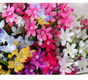 Artificial spring grass orchid flower bouquet plastic silk floral home decor indoor