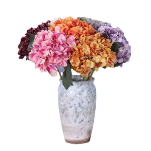 Artificial hydrangea bouquet with ceramic vase fake flowers for home wedding decor