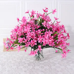 Artificial pink orchid flower bouquet plastic fake plants for home decoration vase setup