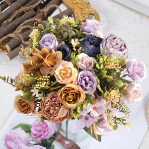 Künstlicher Pfingstrosen Rosen Blumenstrauß Seidenblumen für Heim Hochzeit Dekoration.