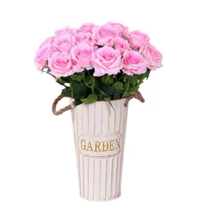 Künstlicher rosa Rosen Blumenstrauß mit weißem Metalltopf für Heim und Büro Dekoration
