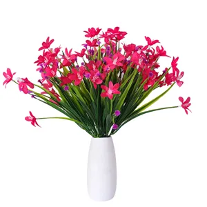 Artificial 7-fork spring grass orchid potted fake silk flower for home indoor decoration