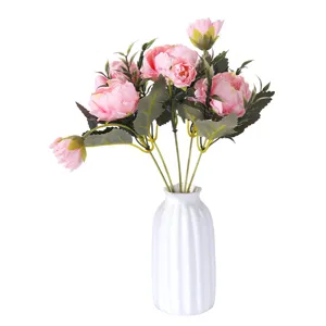 Bouquet de fleurs artificielles pivoine mini style européen avec vase blanc pour déco