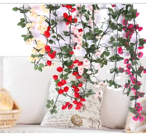 Artificial rose flower vine garland for home wedding balcony ceiling wall hanging decor detail