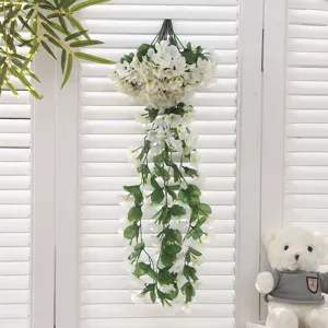Fausse vigne de fleurs blanches suspendues pour décoration murale et balcon, plante réaliste.