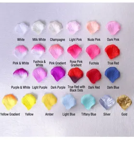 Artificial rose petals color chart detail, fabric material for wedding party decoration options