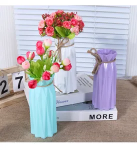 Modern minimalist plastic vase set with artificial flowers for home decor tabletop display