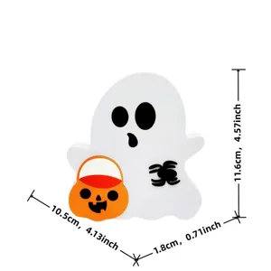 Halloween weiße Geist Holz Ornament mit Kürbiseimer und Spinne süße Tisch Deko